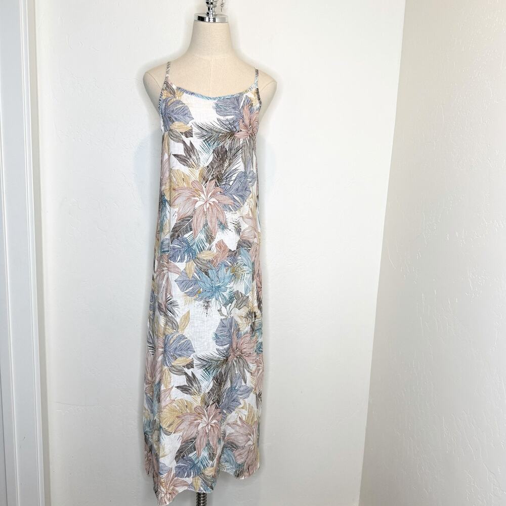 Lingo L’arno Linen Maxi Dress Italy Women’s Medium White Floral Print Sleeveless